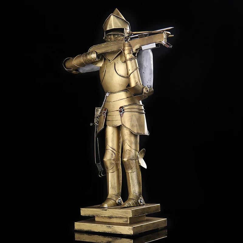 

Vintage Medieval Metal Crossbow Warrior Replica Sculpture Handmade Iron Armor Knight Statue Ornament Decor Craft Accessories