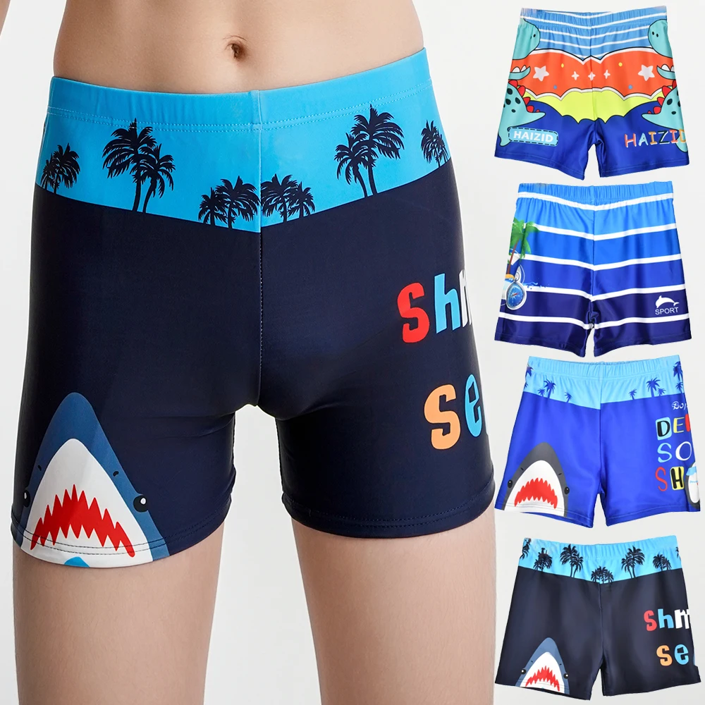 Boys Summer Swim Trunks Kids Cartoon Shark Dinosaur Swimwear Beach Shorts Quick Dry Childs Bathing Bottom