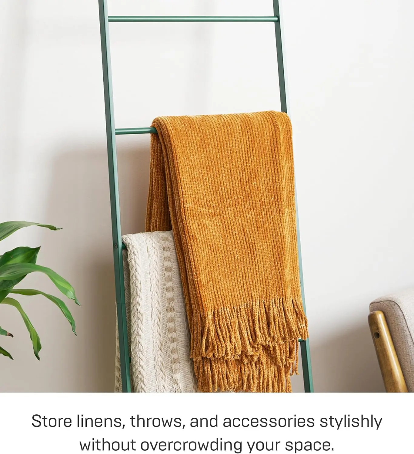 Home Leaning Ladder Hanger-Bathroom Storage Rack Holder Stand | Steel, One Size, Forest Green