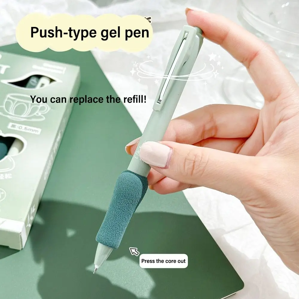 6PCS/Box Soft Cloud Grip Press Gel Pen ST Tip Quick Drying Neutral Pen Student Specific 0.5mm Black Ink Ballpoint Pen Gift