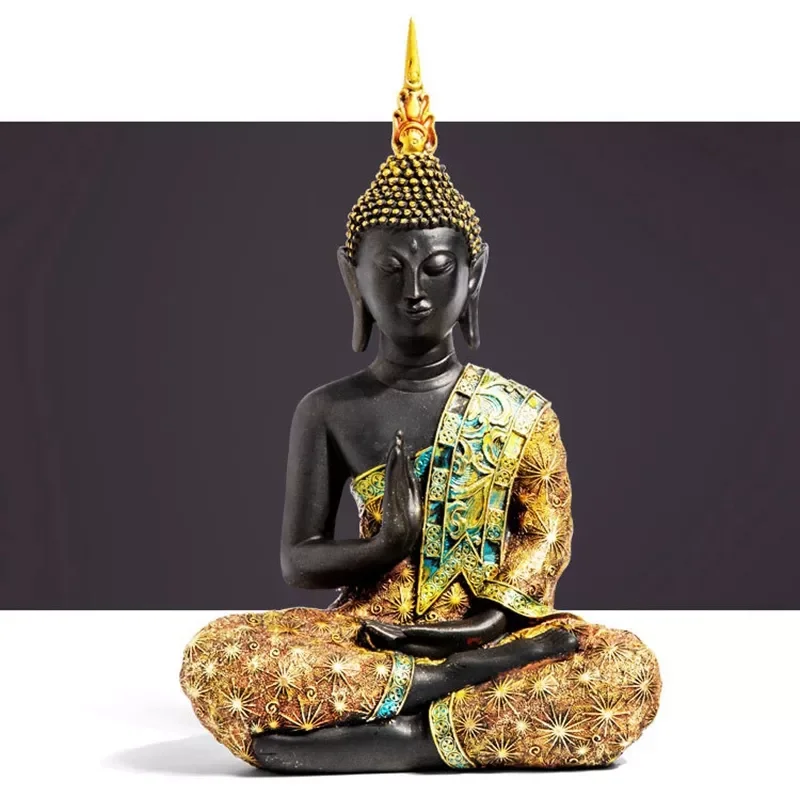 

10/16cm Mini Buddha Statue Thailand Buddha Sculpture Green Resin HandMade Buddhism Hindu Fengshui Figurine Meditation Home Decor