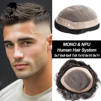 Parrucchino per capelli umani da uomo Fine Mono NPU Parrucche per capelli umani Protesi per capelli maschili traspirante Sistema di capelli indiani Parrucchino a onda diritta