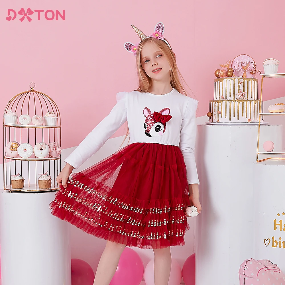 

DXTON Birthday Dress for Girls Toddlers Kids Reindeer Princess Dresses Infantil Vestidos Xmas Party Dress Children Clothing