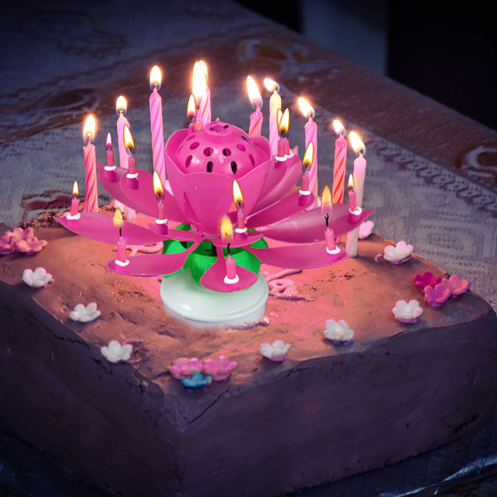 Rotating Music Lotus Flower Birthday Cake Candle 2023 LeoYangDiary