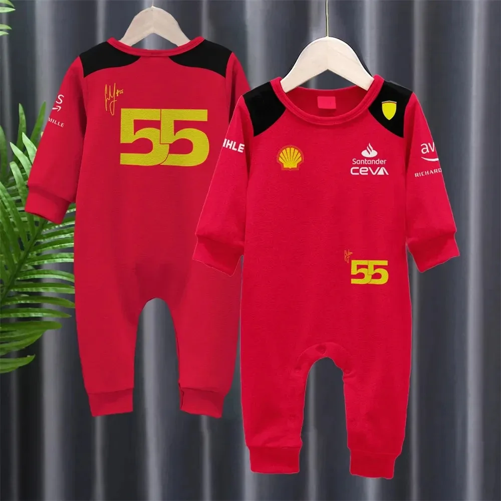 New Season F1 Racing F1_75 Model 16 55 Driver Baby Jumpsuit Red Extreme Sports Fan Romper Indoo baby cycling jumpsuit