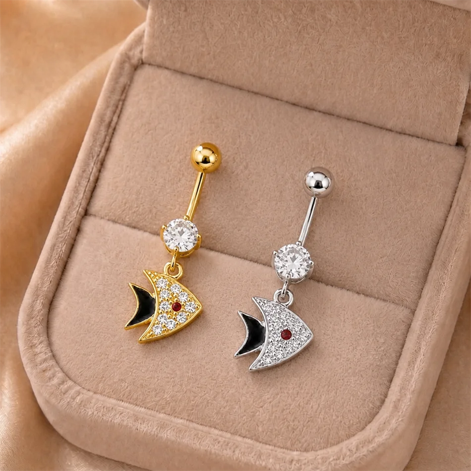Neo-Gothic Red Zircon Eye Belly Ring with G23 Titanium Barbell - Bold Beach Jewelry