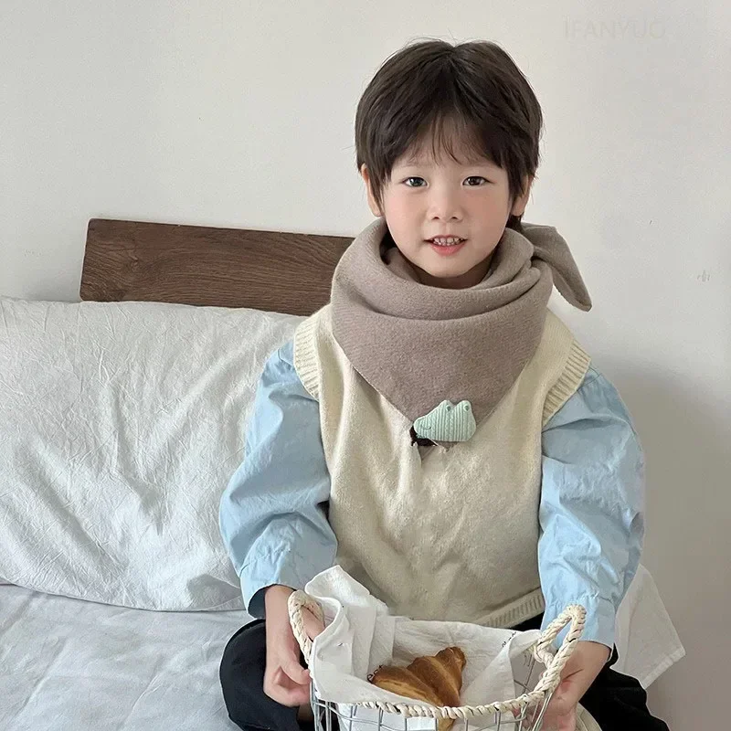 Children Cartoon Square Scarves Boys Girl Infant Winter Outdoor Windproof Warm Neckerchief Sweet Cute Korean Baby Clothing Scarf