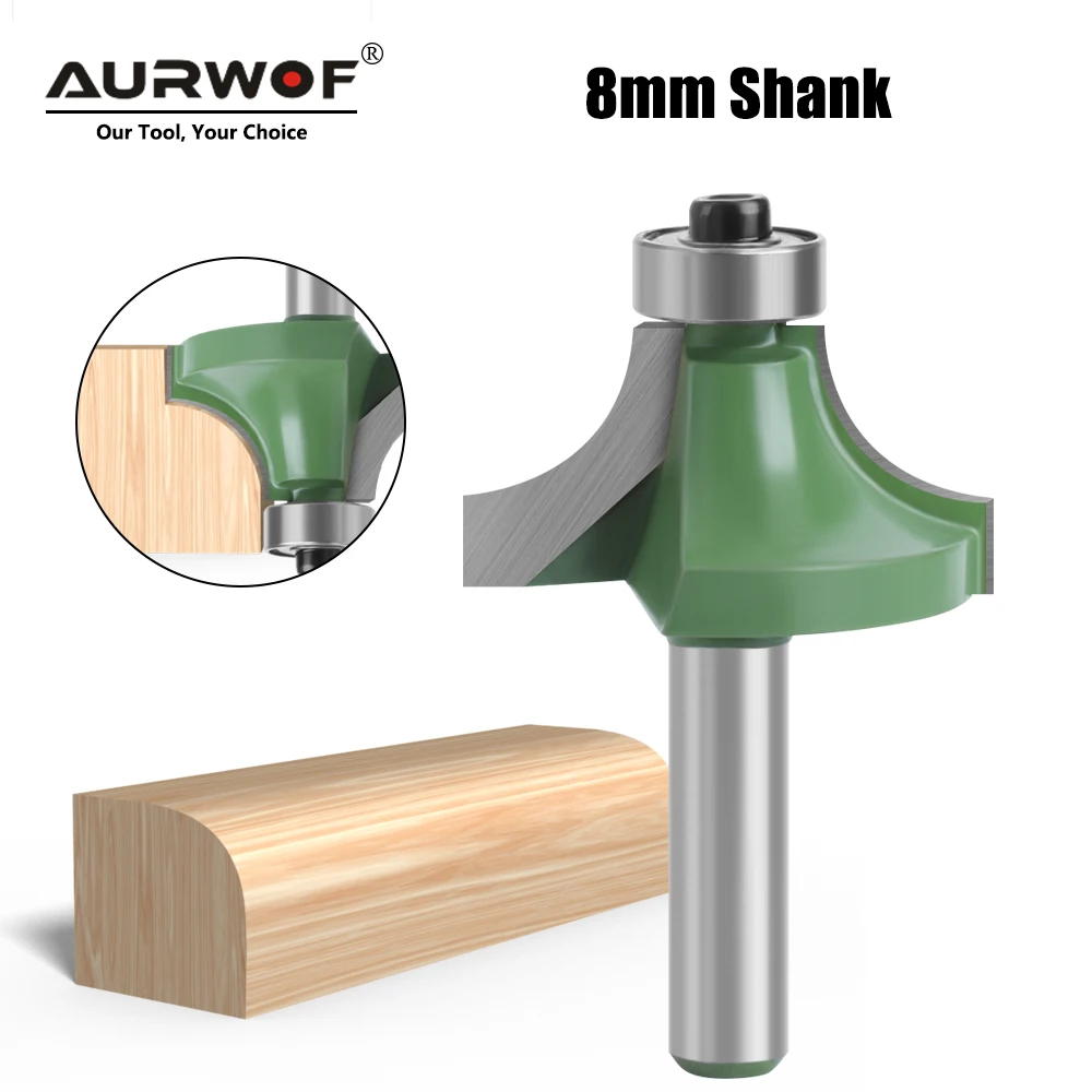 

AURWOF 1pc 8mm Corner Round Over Router Bit With Bearing For Wood Woodworking Tool Tungsten Carbide Milling Cutter MC02022