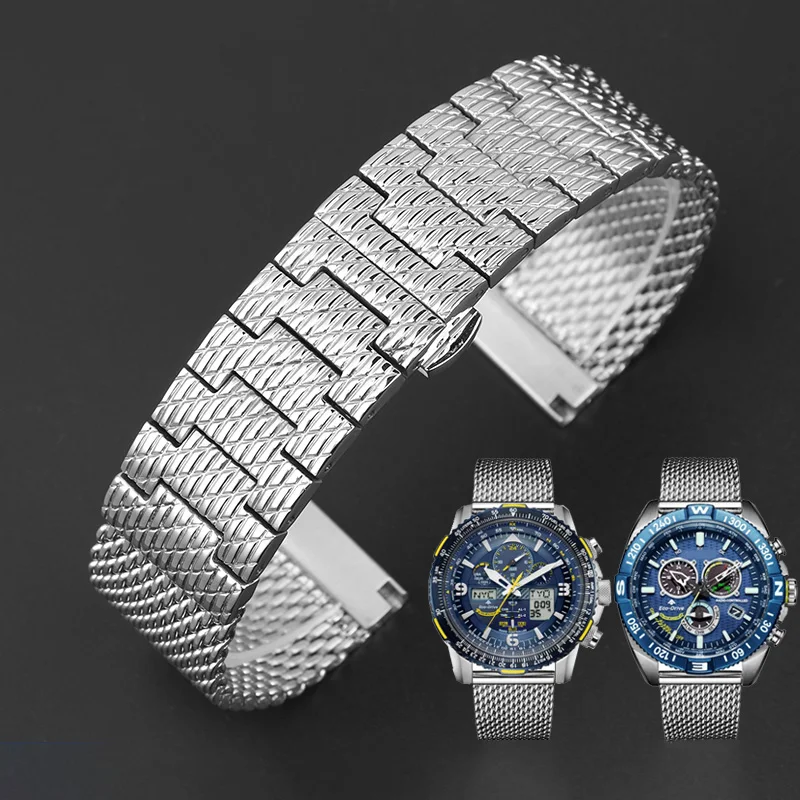 22 23 Cinturino In Maglia Di Acciaio Inossidabile Cinturino Per Orologio Sostitutivo Per Citizen Blue Angels Promaster Skyhawk Jy8085 Jy8030 Jy8070