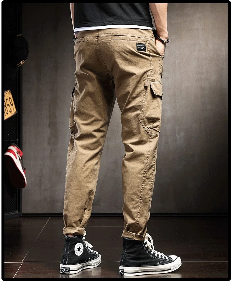 2022 Fashion Tactical Cargo Pants Men Casual Streetwear Hip Hop Khaki Cotton Straight Leg Trousers Black Gray 38 black cargo pants