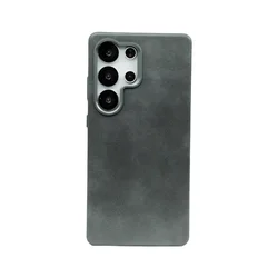 Premium Retro PU Leather Alloy Magnetic Phone Case - Matte Shockproof Cover - Galaxy S23 Ultra (Dark Grey)