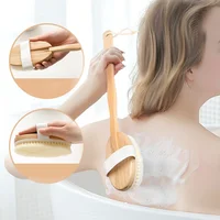 Bathroom Body Brushes Long Handle Bath Natural Bristles Brushes Exfoliating Massager With Wooden Handle Dry Brushing Shower Tool 1