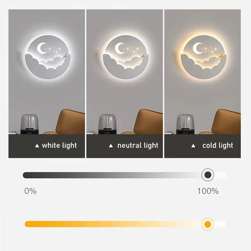 LED Cloud Stars Moon Wall Light Bedroom Ceiling Lamp Night Children's Room Kids Creative TV Background Staircase Gangway Torch