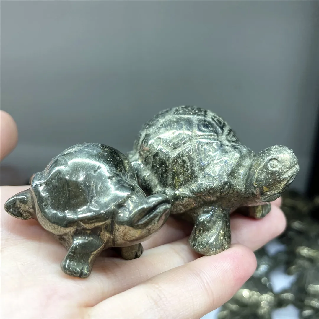 6CM Natural Pyrite Rock Quartz Crystals Carved Tortoise Home Office Decorations Reiki Healing Turtle Animal Ornaments Folk Craft 5
