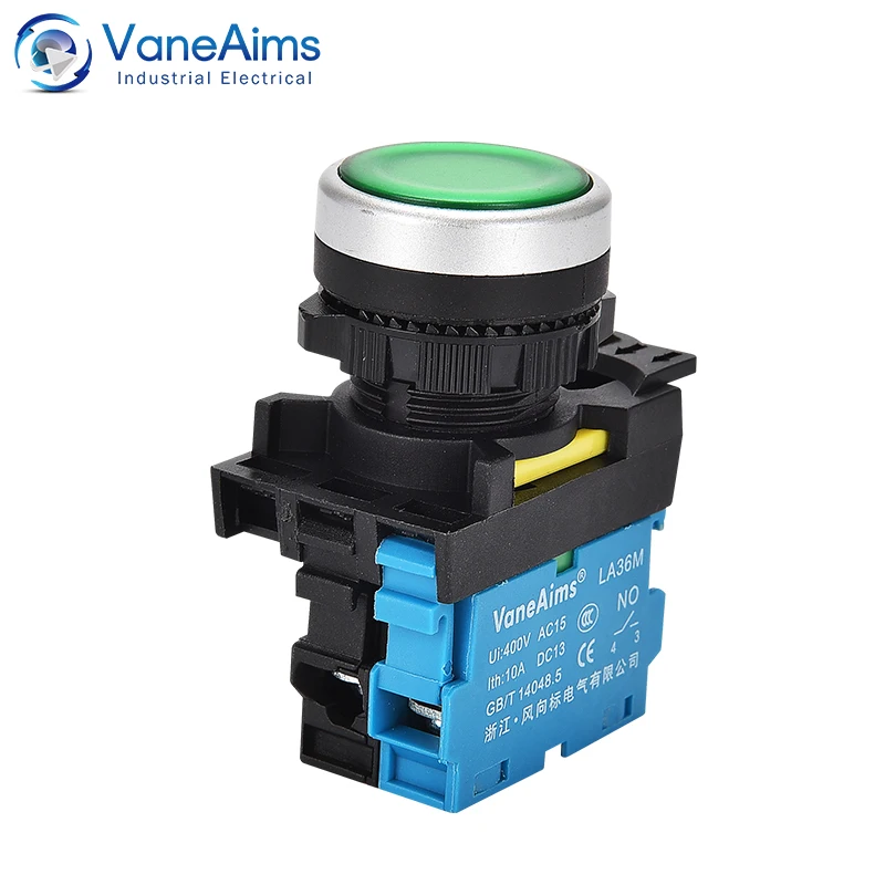 VaneAims 순간 자동 리셋 푸시 단추, LA36M 시리즈 1NO, 12v, 24v, LED 라이트 래칭 단추 스위치, 켜기, 끄기 쉬운 설치, 22mm