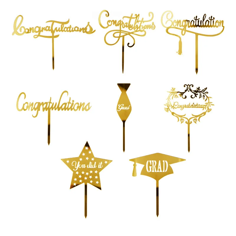 Description Picture 2 of item1pc Golden Cake Topper Graduation Congratulations You Did It Grad Decoration Acrylic Baking Accessories Party Supplies