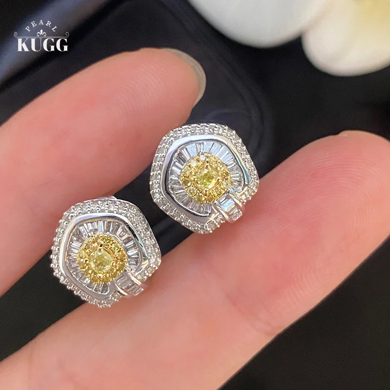 

KUGG 18K White Gold Earrings Natural Diamonds 1.2carat Luxury Geometry Shape Hoop Earrings Wedding Jewelry for Women Engagement