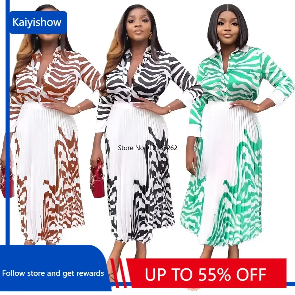 

African Dresses For Women Two Piece Set Tops Pleated Skirt Suit Clothing Dashiki Party Traditional Robe Ankara Outfits Kaftan