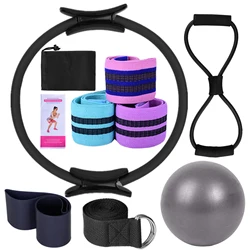 Women's Yoga & Pilates Home Workout Set with Magic Ring, Booty Bands, and 25cm Yoga Ball (Black)