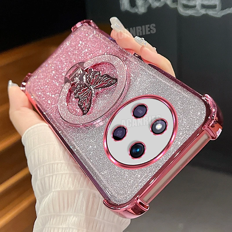 Glitter Butterfly Holder Plating Silicone Shockproof Case