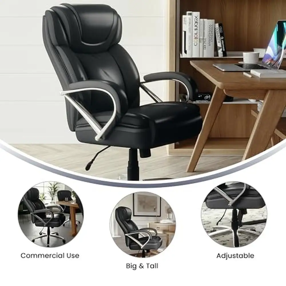 Big & Tall 500 lb. Rated Black LeatherSoft Executive Swivel Office Chair Headrest Lumbar Support Contoured Design Ergonomic Task 3