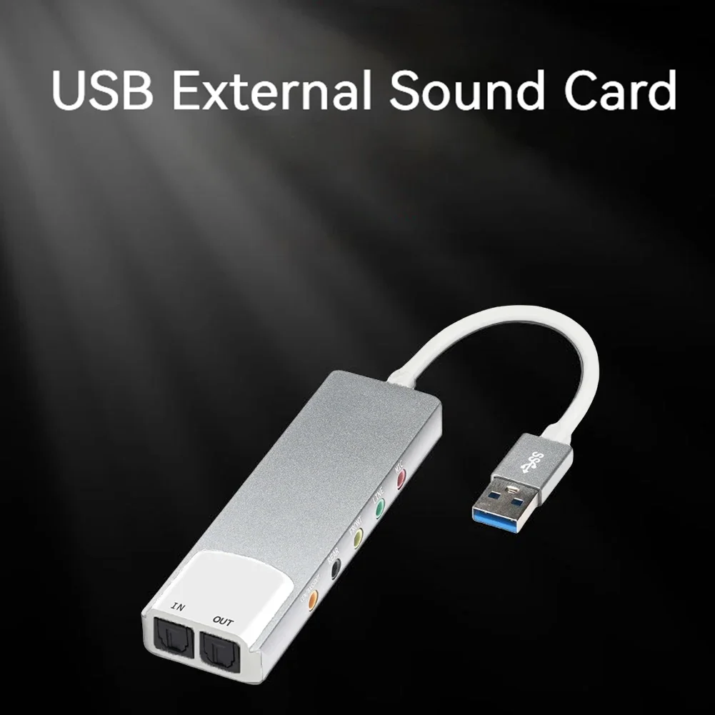 USB 오디오 어댑터 AC-3 DTS 헤드폰 어댑터 사운드 카드 외부 오디오 변환기 노트북 데스크탑용 알루미늄 합금 SPDIF 광학