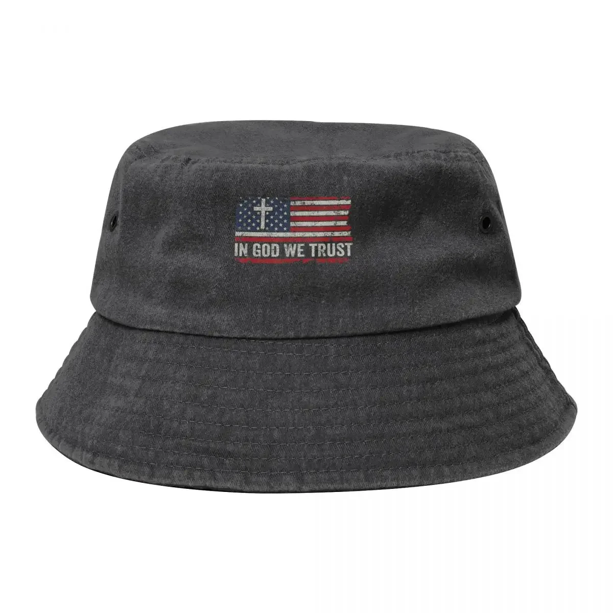 

In God We Trust - Vintage USA Flag Cross Patriotic Christian T-Shirt Bucket Hat Beach Luxury Hat hiking hat For Girls Men's