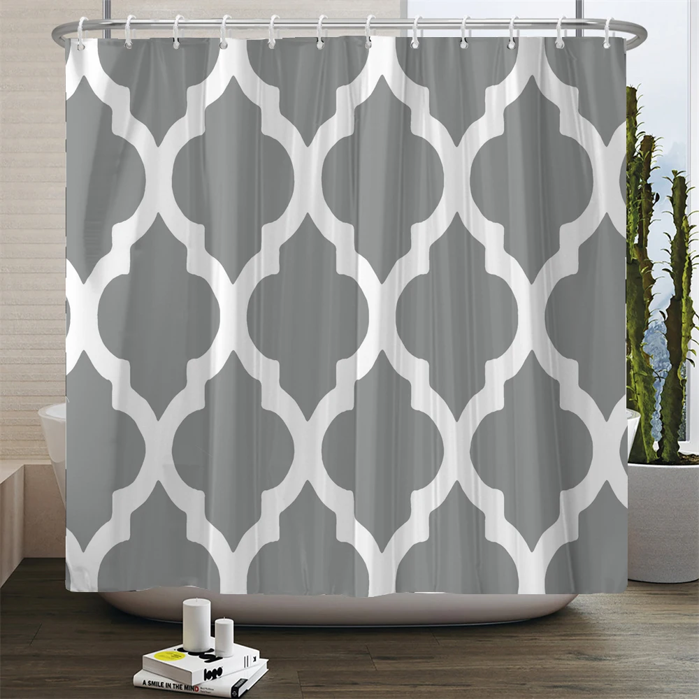 

Waterproof Shower Curtains Modern Geometric Style Large Wide Bathroom Curtains Polyester Fabric Bath Mildew Curtain With Hooks