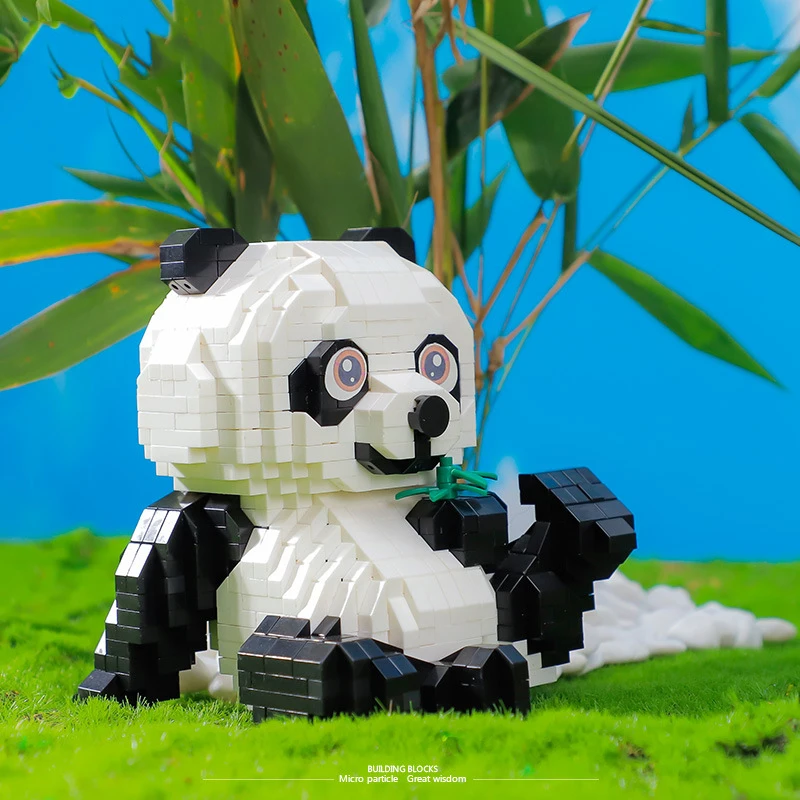 Kawaii Lazy Sitting Bamboo Panda Micro Building Blocks Cartoon Animal ...