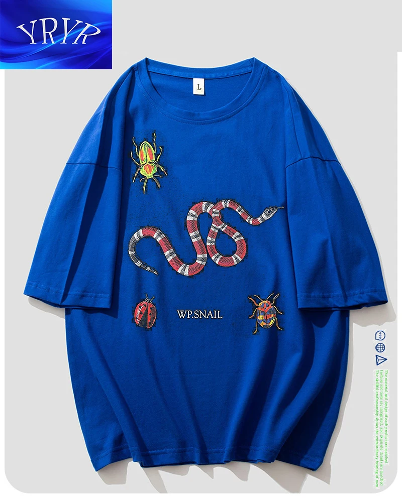 

YRYT Summer 3D Printing Beetle and Snake Printing Short Sleeve Pure Cotton Loose Short Sleeve Men's and Women's T-shirt Lovers