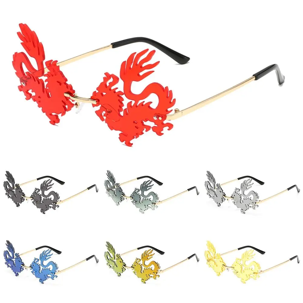 

Plated Film Chinese Dragon Shaped Sunglasses UV400 Protection Rimless New Year Glasses Metal Frame Sun Glasses for Women Men