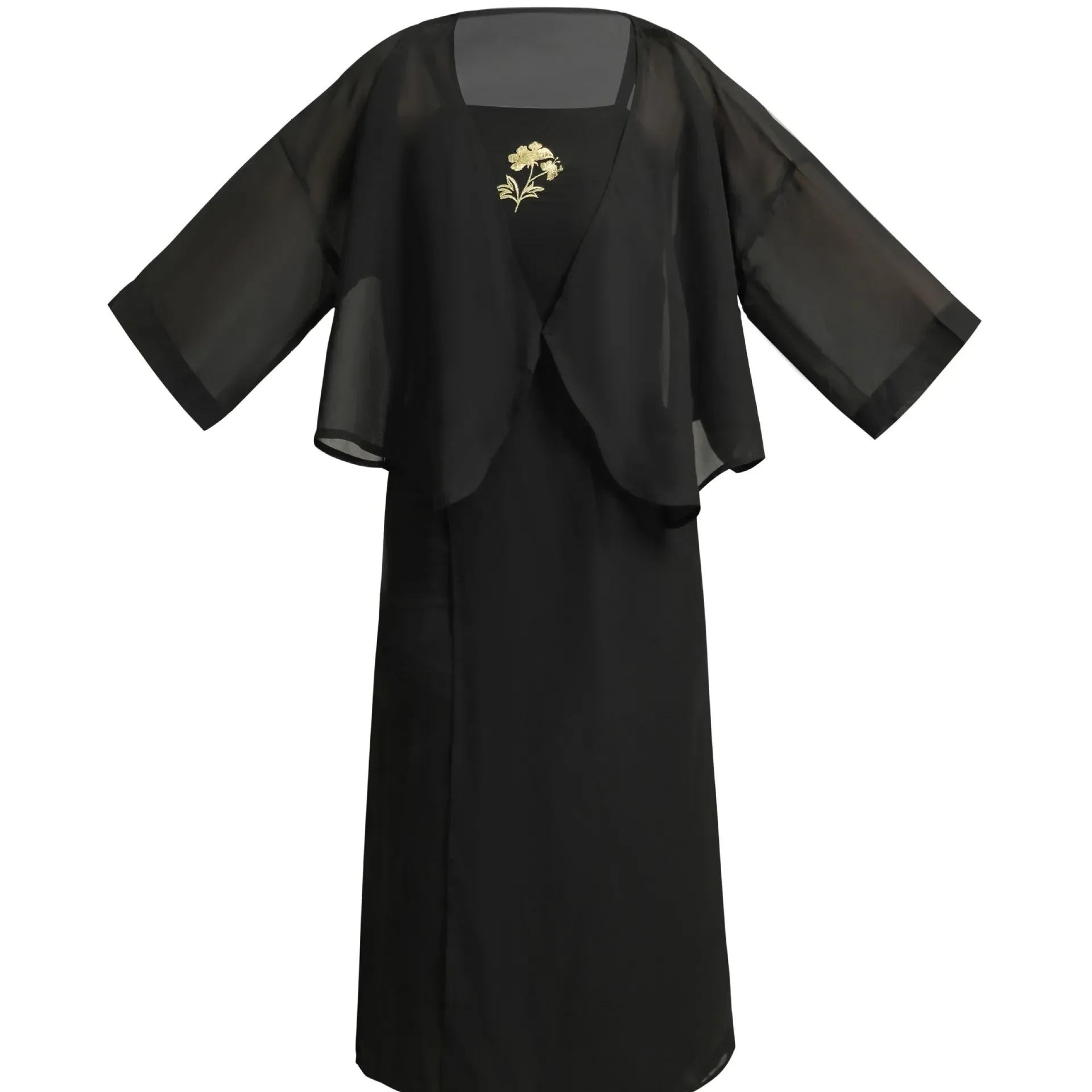 

Flower Embroidery Improved Han Elements Mid-Length Dress Two-Piece Set