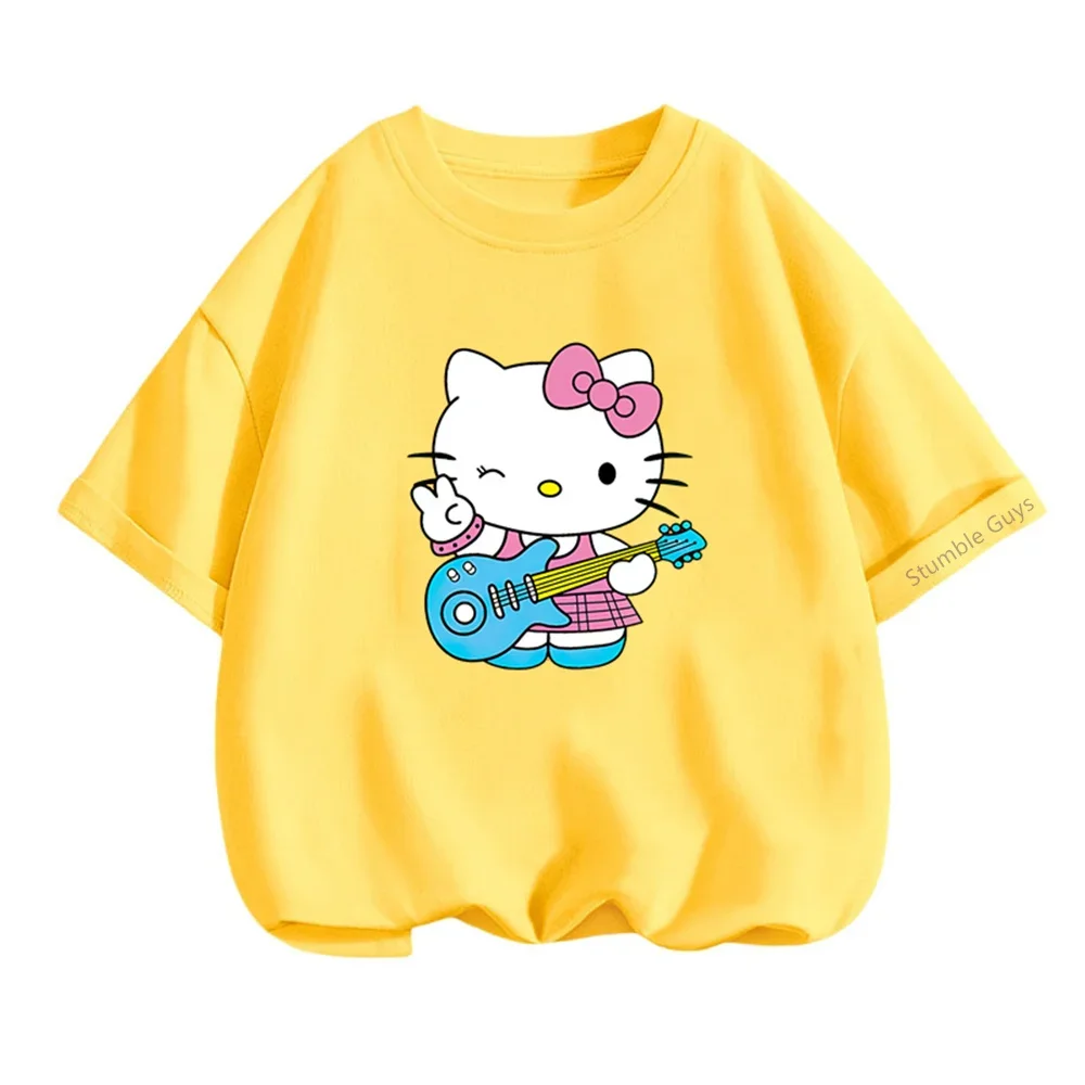 Sanrio 헬로 키티 키즈 패션 티셔츠 3-14Y 소년 의류 소녀 여름 애니메이션 티셔츠