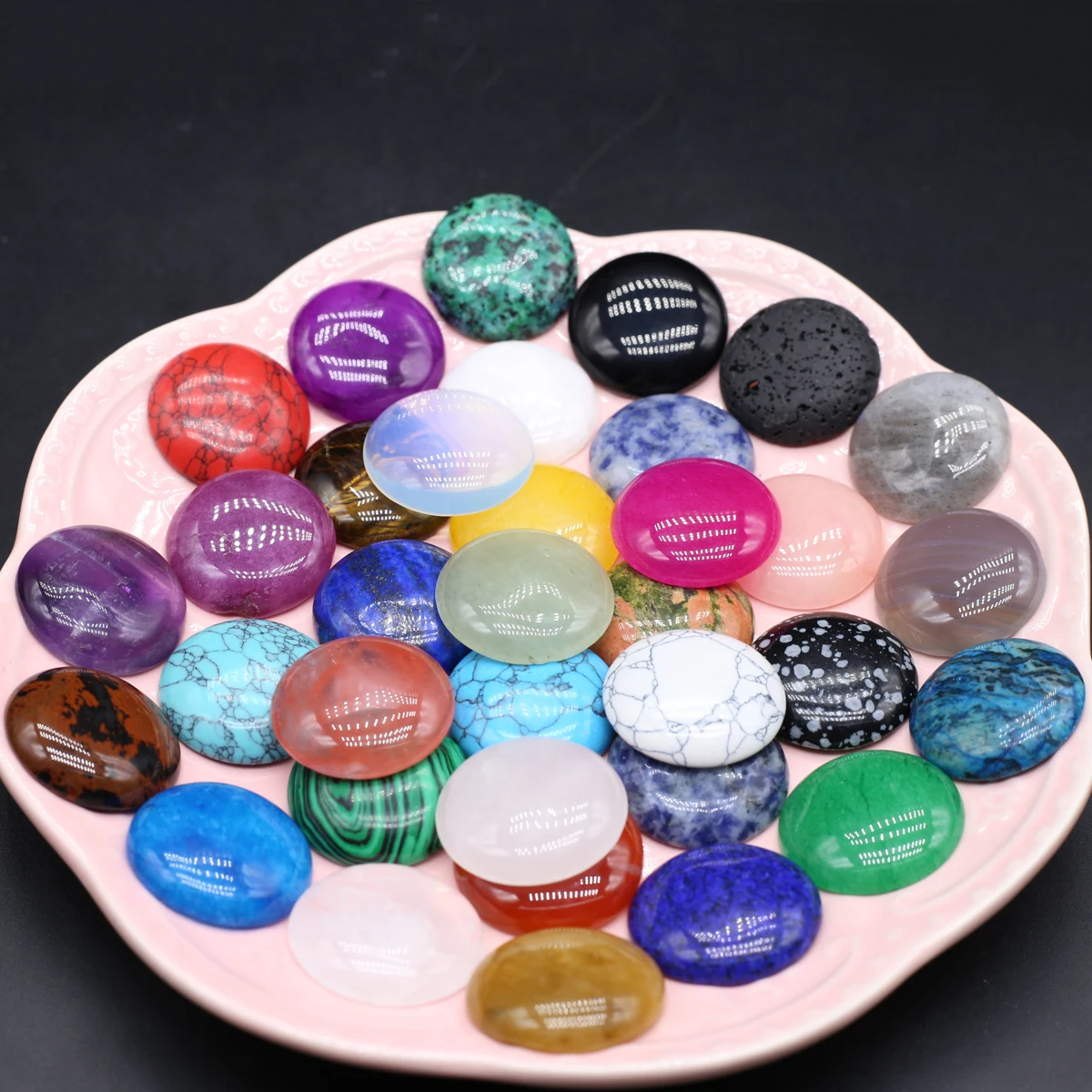 100PCS Natural Stone Cabochons Round Unakite Beads Ring Surface DIY Jewelry Making Rings Necklace Accessories Gift 25x25mm