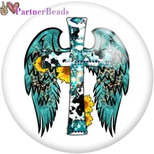  Love CROSS Round Photo Glass Cabochon Demo Flat Back Making Findings  20mm Snap Button S0671 