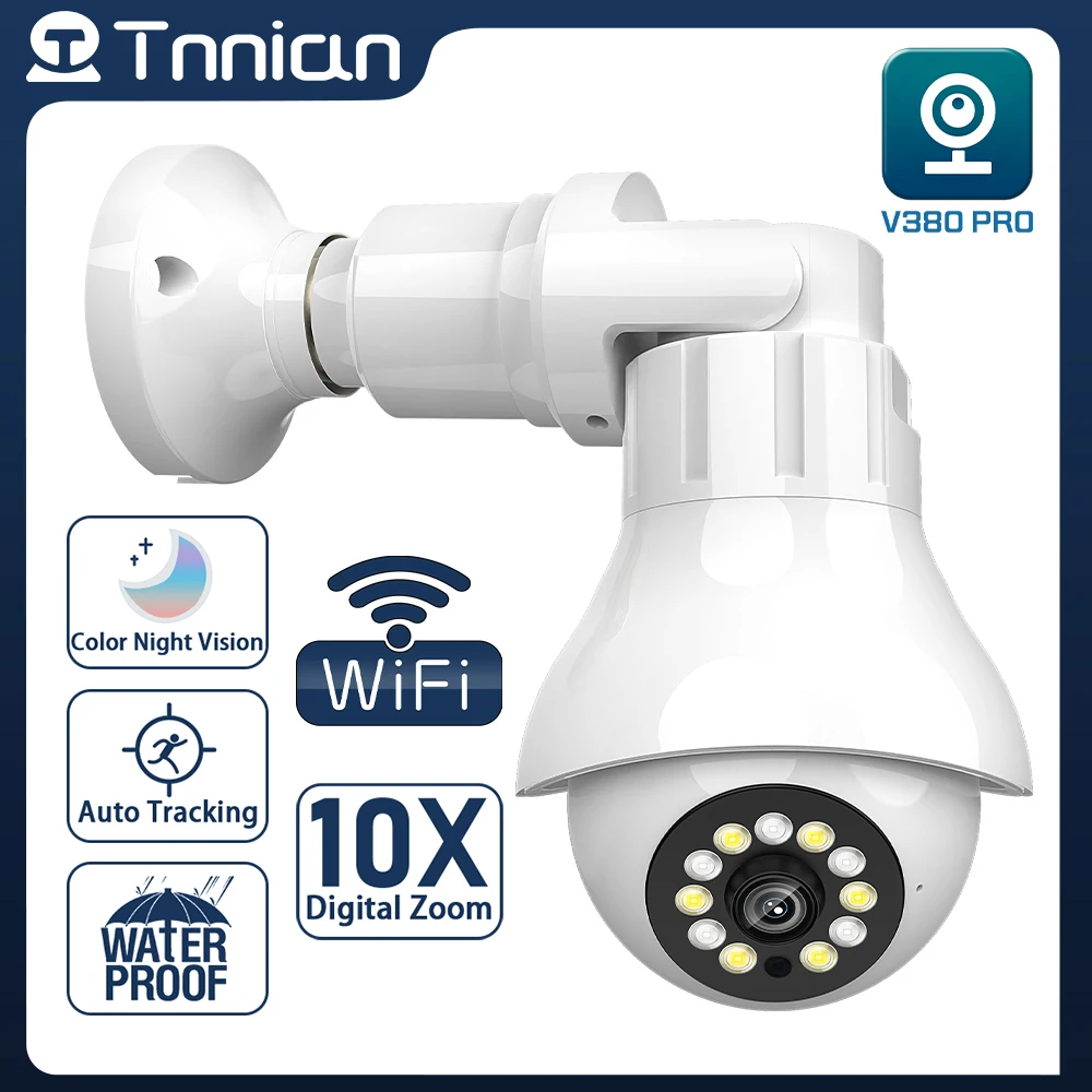 

Камера видеонаблюдения Tnnian, 4 МП, E27, Wi-Fi, 360 дюйма, PTZ, 30 м
