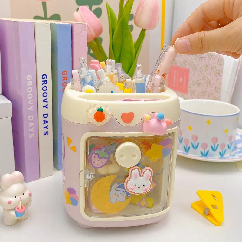 창의적인 멀티 그리드 돼지 펜꽂이 귀여운 소녀 하트 펜꽂이 학생 문구 펜 상자, 데스크탑 다기능 보관 버킷