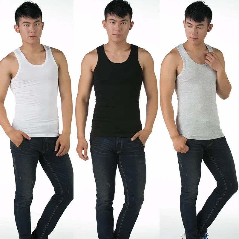 Men's Summer Modal Cotton Tank Top Youth Slim Fit Elastic Sport Overjump round Neck Solid Color Underwear Base Layer Vest