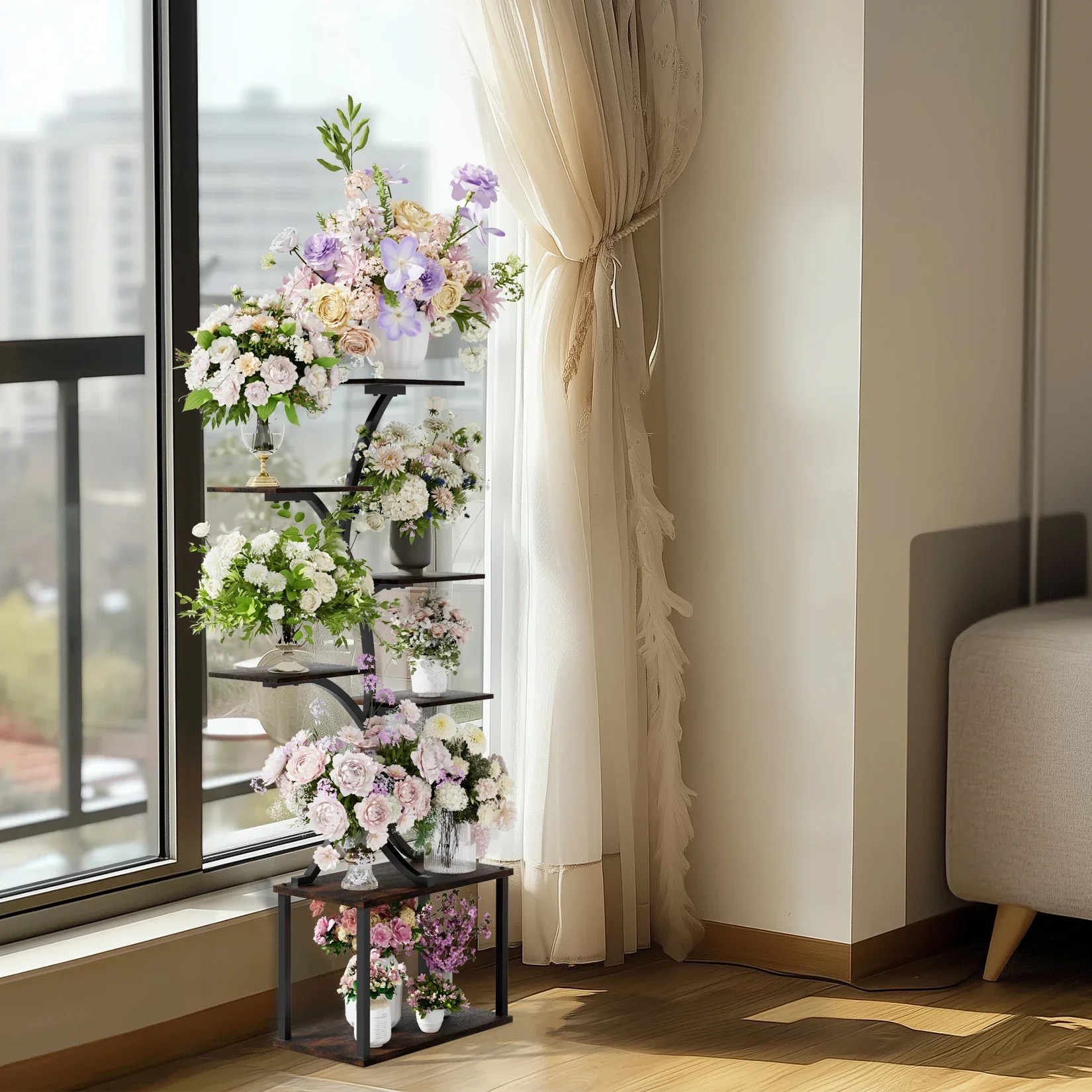 Tree-Shaped Industrial Plant Display Stand Rack Corner Holder Flower Multiple Shelves Rack Organizer