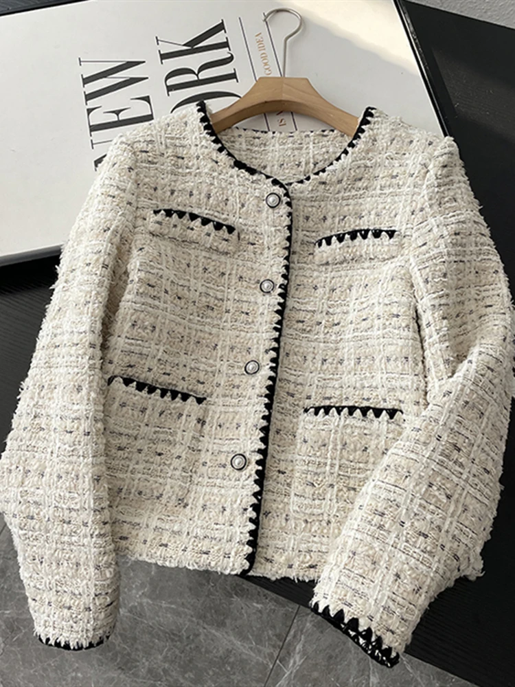 

Small Fragrant Tweed Short Coat Women's New Autumn 2023 French Fashion Long Sleeve Single-Breasted Tweed Vintage Casual Outwear