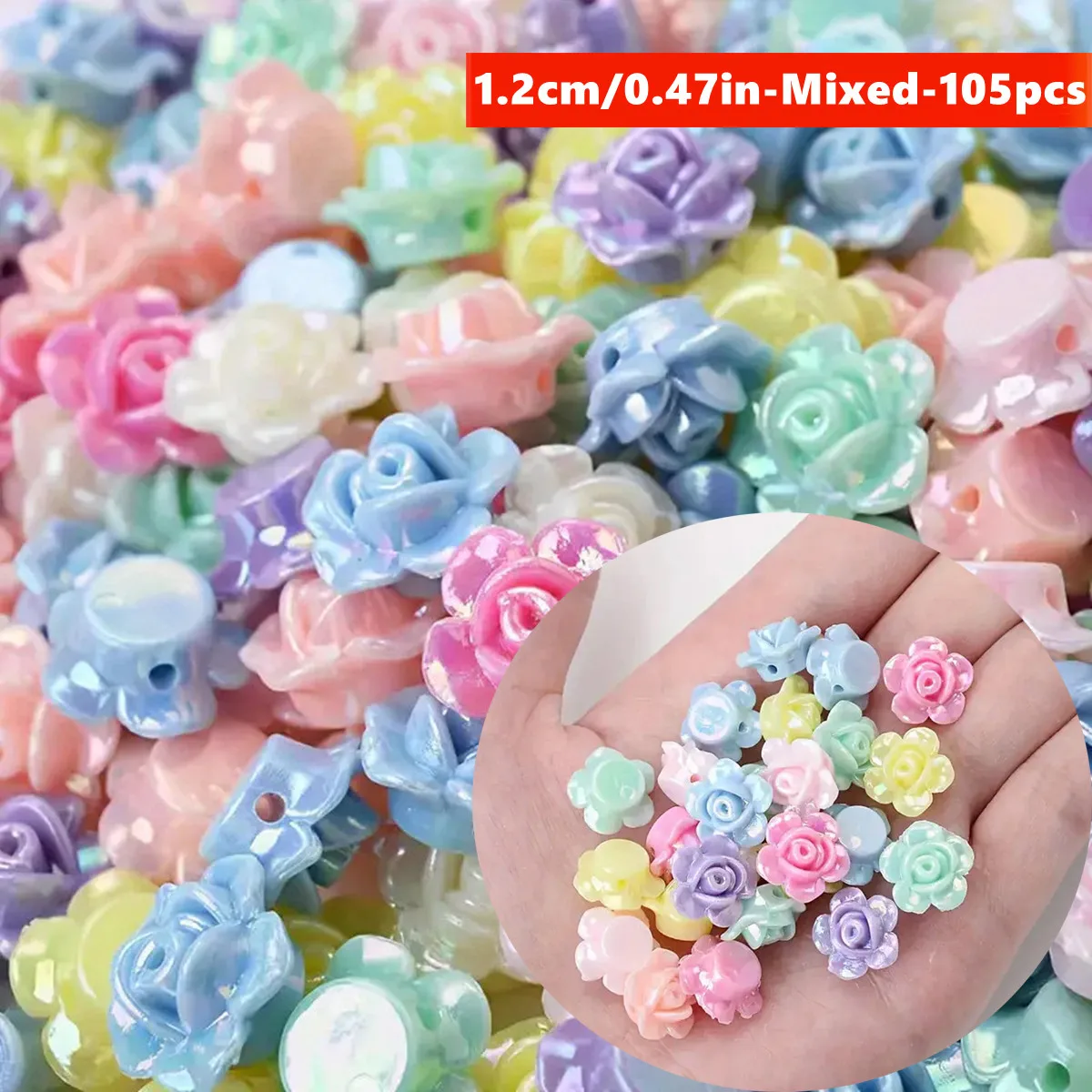 105개 12mm 스프링 컬러 로즈 비즈, 세련되고 신선한 전원풍 DIY 의류 제작..