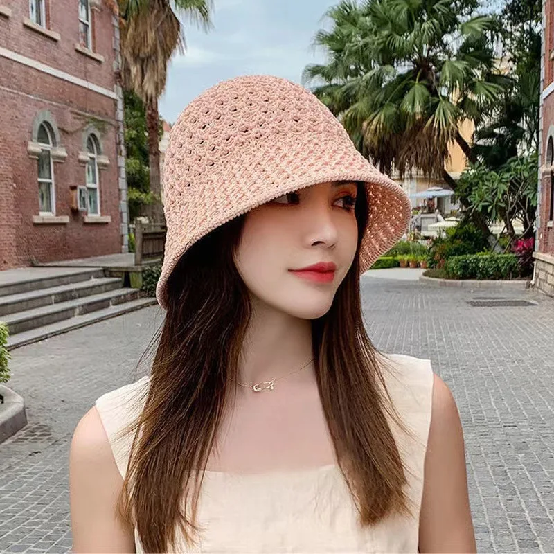 

Summer Hat Sunblock Cap Female Women Hollowed Outdoor Fisherman Basin Hat Beautiful Knitting Shade Fashion
