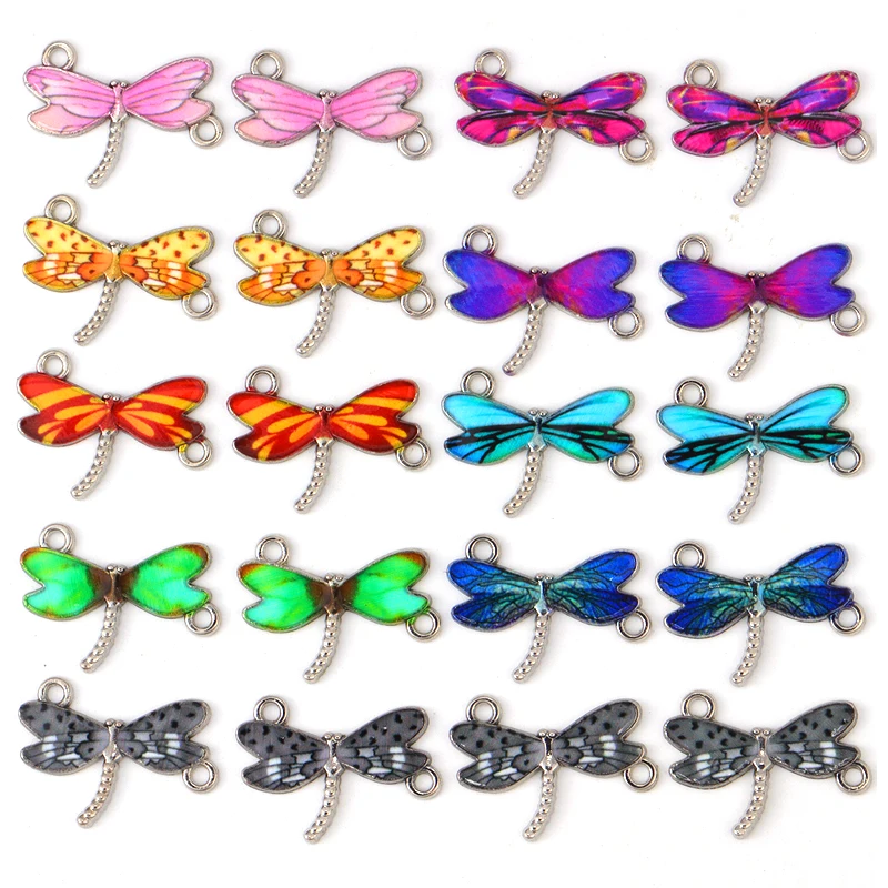 

15Pcs 19*24MM Cute Enamel Dragonfly Charm Delicate Alloy Pendant Connector DIY Insect Necklace Jewelry Making Accessories Gift