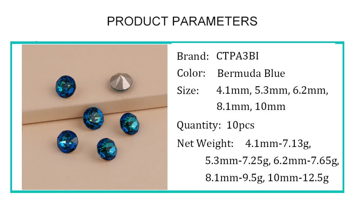 Bermuda blau Glas Strass 5a Qualität DIY runden glänzenden Schmuck Nail Art Kristall Strass für Handwerk Ornament Dekoration – Detail 1