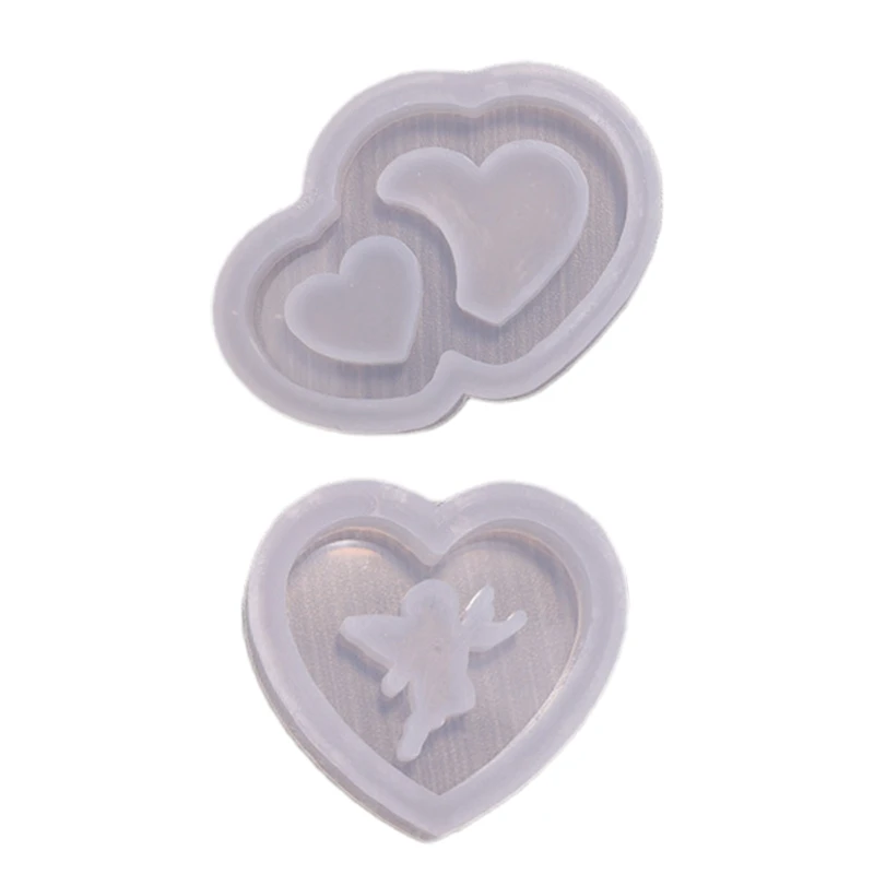 

Shiny Glossy Geometry Double Love Angel Silicone Epoxy Resin Mold DIY Keychain