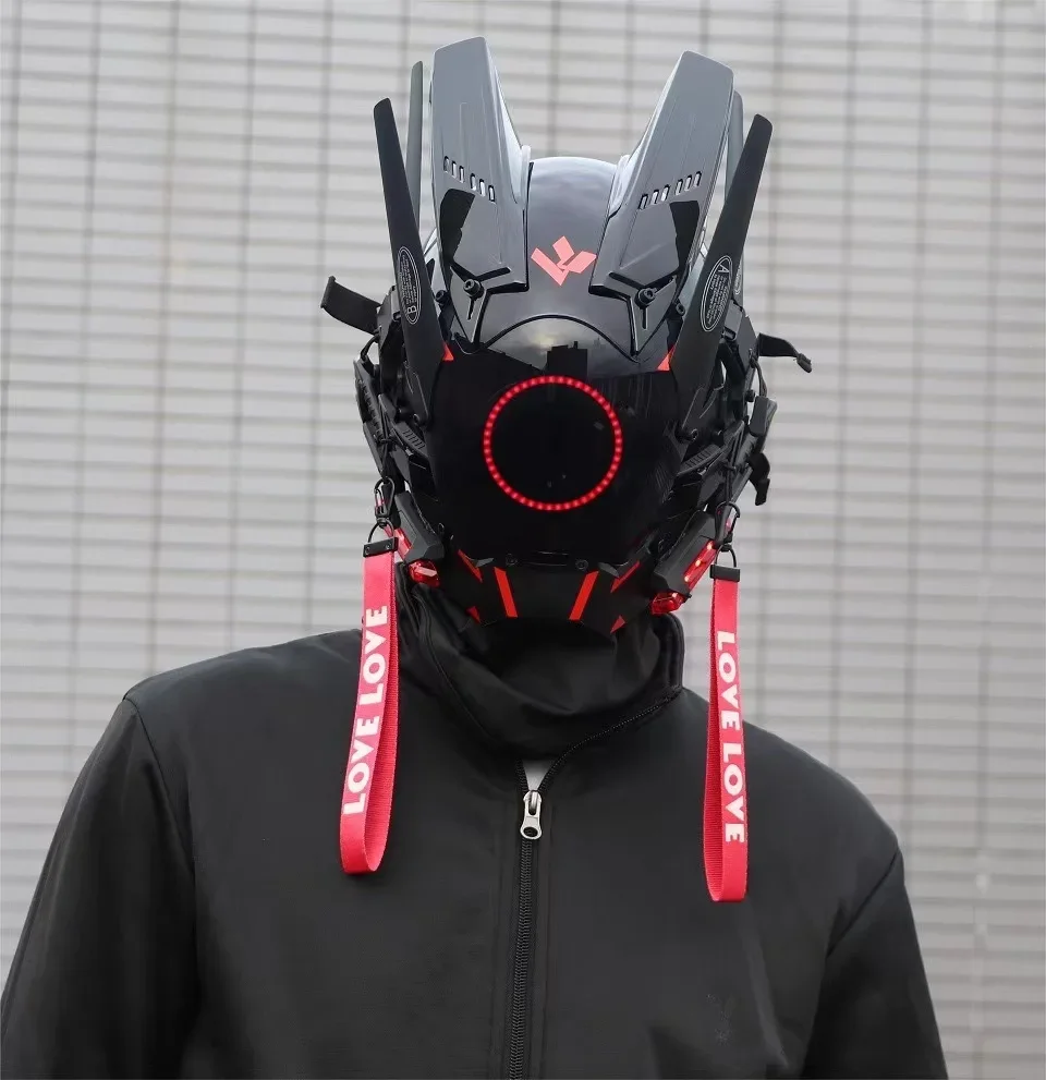 Masque Cyberpunk Avec Lumières LED - Casque Futuriste Pour Cosplay, Halloween, Festivals - Anti-Buée, Taille Unique