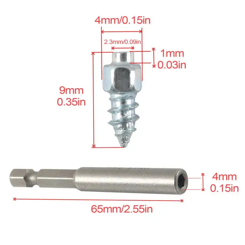 Snow Studs For Tires Wheel Studs Tire Spikes 100X Tire Snow Spikes Tungsten Steel Anti-Ice With Installation Tool