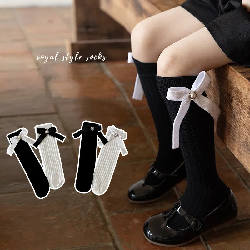 

Kid Sock Korean Fashion Big Bow Calf Sock for Children Girl Spring Autumn Ruffle Princess Knee High Sock for 3-6 Years Old