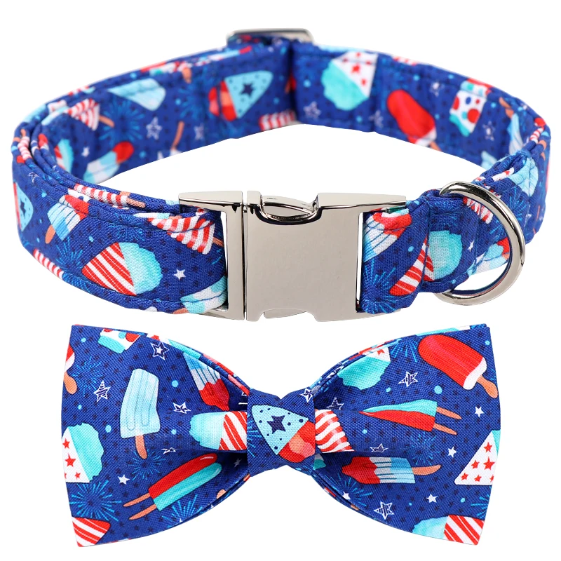 Unique Style Paws Summer Dog Collar with Bow tie, Blue Ice Cream Dog