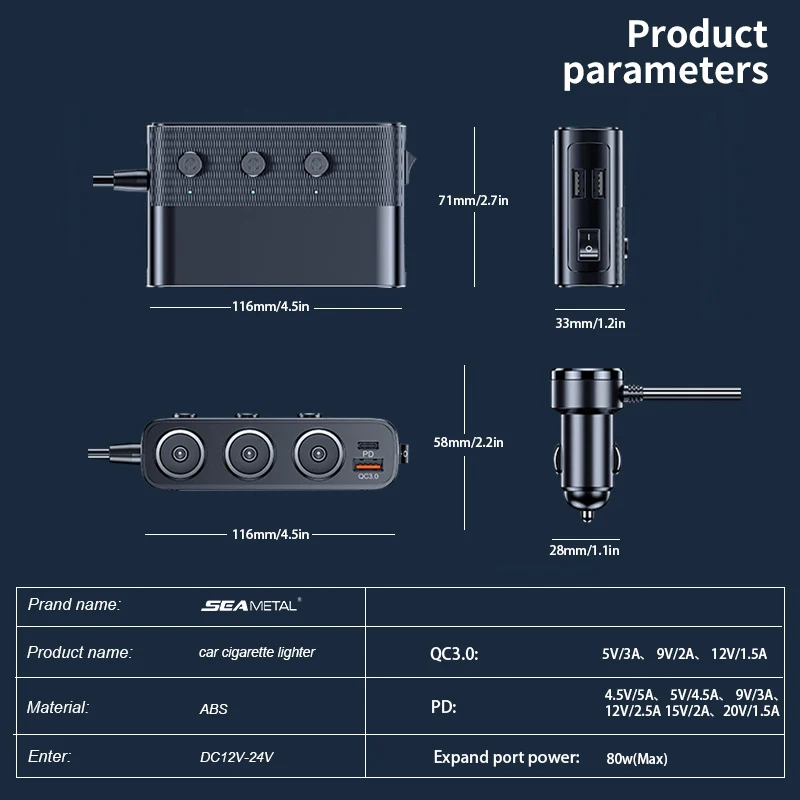 SEAMETAL-3 Ʈ ڵ   й, 128W PD QC3.0   USB ڵ  12V/24V   ġ 